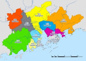 Pearl River Delta, centered by Shenzhen and Guangzhou