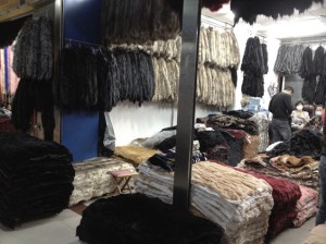 Fur Being Hung in the Stores in Changjiang International Fur City