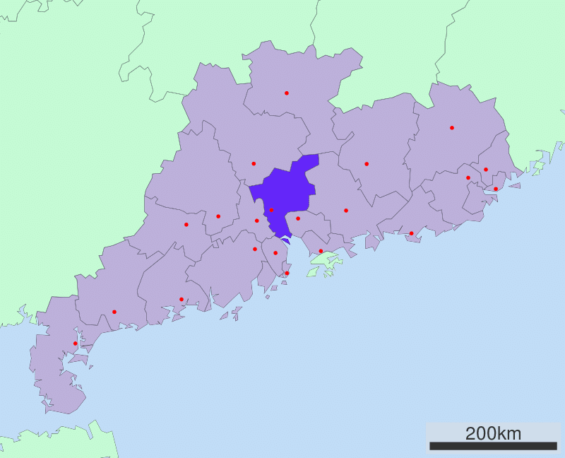 Location of Guangzhou City in Guangdong Province