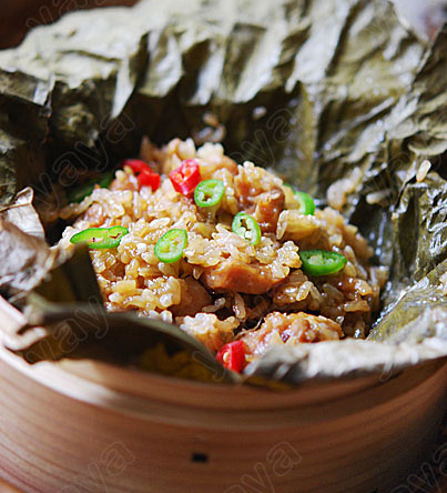 Sticky Rice with Chicken in Lotus Leaf